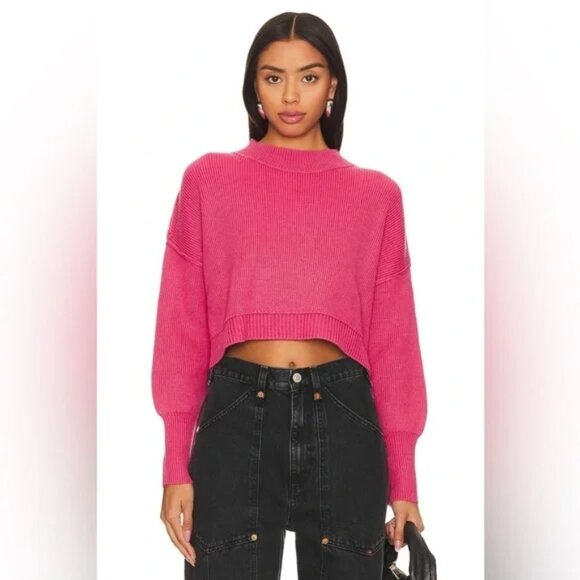Free People Easy Street Crop Knit Sweater in Hot Pink Size Small - Picture 3 of 9